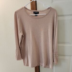 Liz Claiborne Blush with Light Sparkle Long Sleeve Sweater with Lace Cuffs
